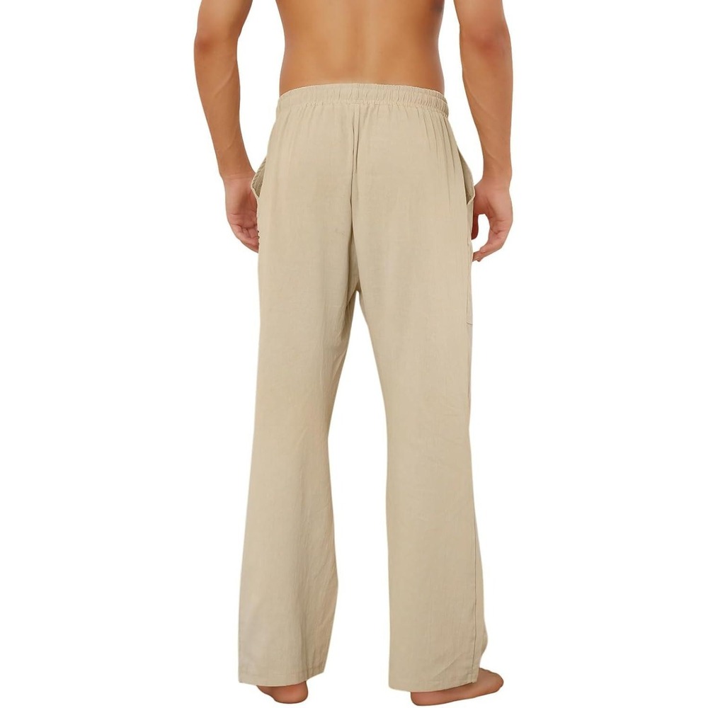Puimentiua Cotton Linen Pants Men Size Medium Beige Sun Graphic Beach Loose Fit - Picture 13 of 13